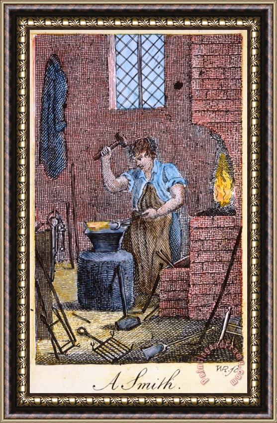 Others COLONIAL BLACKSMITH, 18th C Framed Painting
