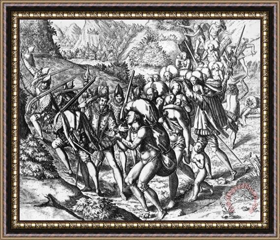 Others De Bry: Spanish Conquest Framed Painting
