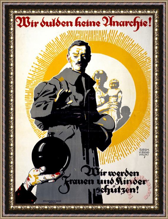 Others German Political Poster Shows A Soldier Standing In Front Of A Woman And Her Children Framed Painting