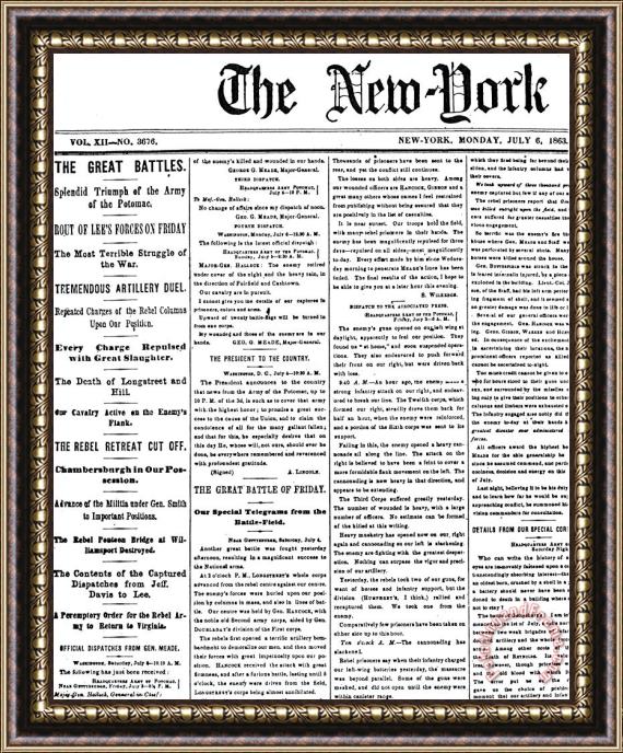 Others Gettysburg Headline, 1863 Framed Print
