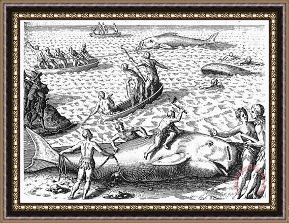 Others HARPOONING WHALES, c1590 Framed Painting