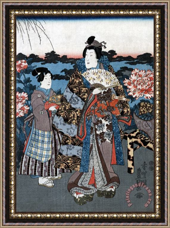 Others Japan: Woman In Garden Framed Painting