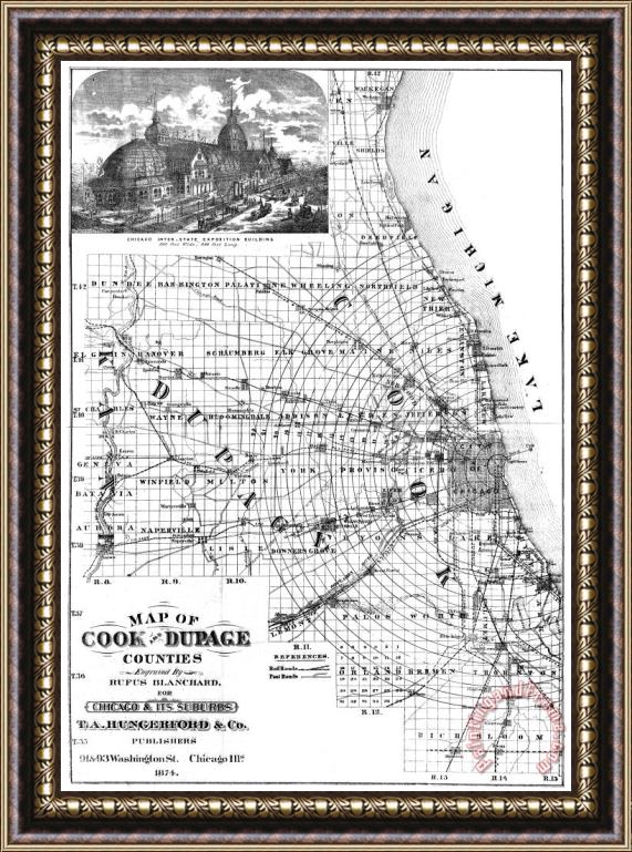 Others Map: Chicago, 1874 Framed Painting
