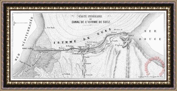 Others Map: Suez Canal, 1869 Framed Painting