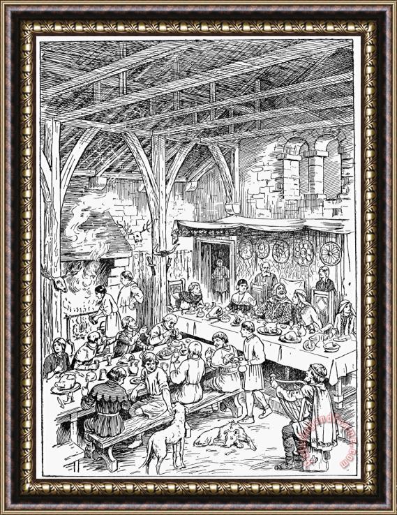 Others Medieval Dining Hall Framed Painting