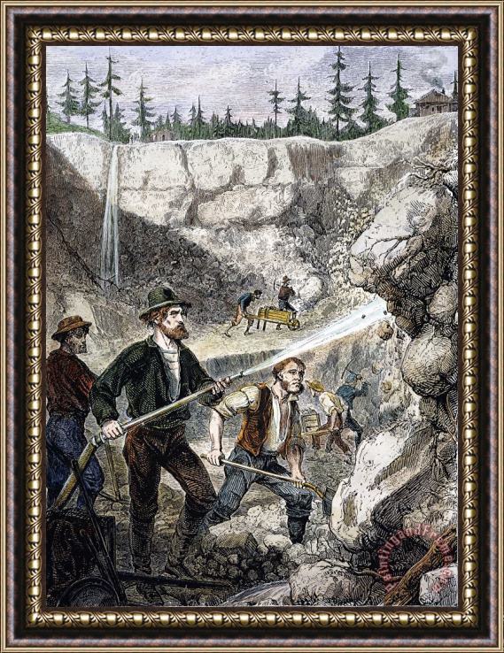 Others MINING IN CALIFORNIA, c1880 Framed Painting