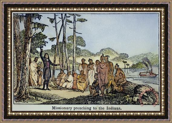 Others Missionary And Native Americans Framed Painting