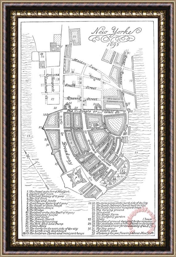 Others New York City Map, 1695 Framed Painting