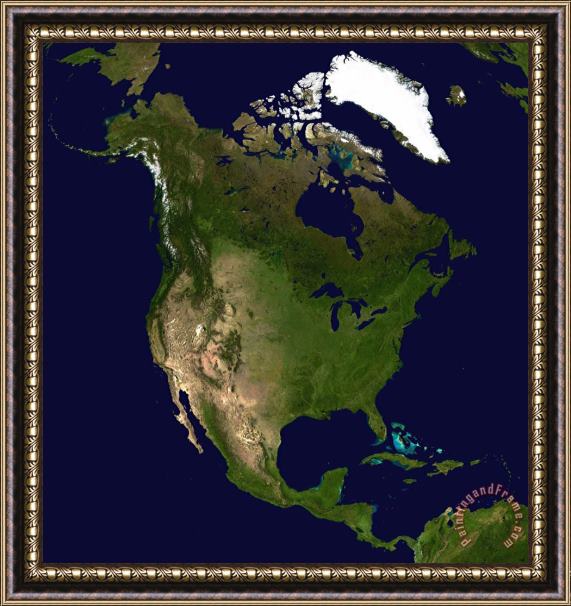 Others North America Satellite Image Framed Painting