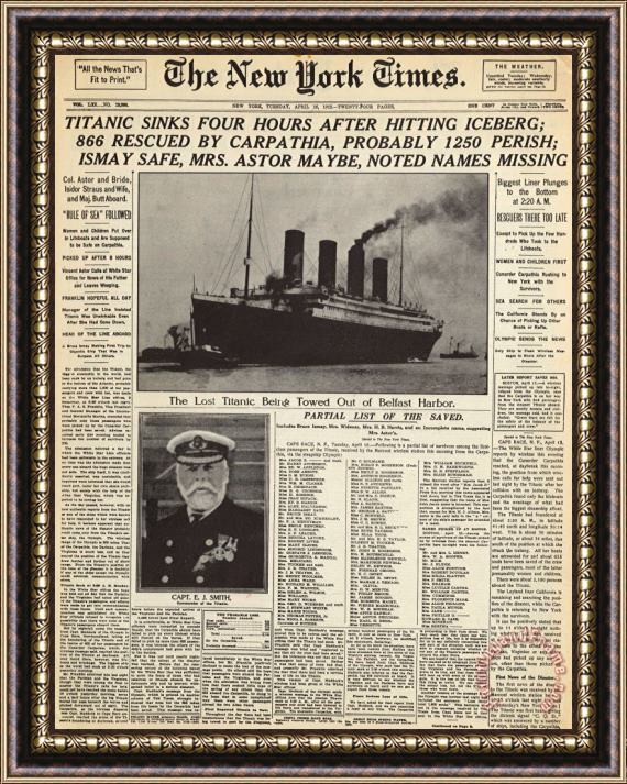 Others Titanic Headline, 1912 Framed Painting