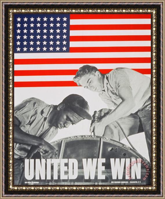 Others United We Win Us 2nd World War Manpower Commission Poster Framed Painting