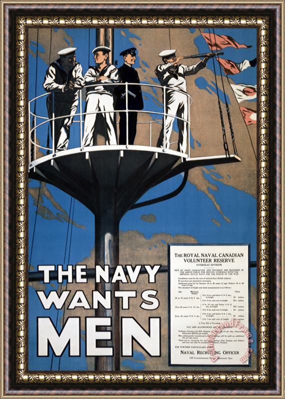 Others World War I 1914 1918 Canadian Recruitment Poster For The Royal Canadian Navy Framed Painting
