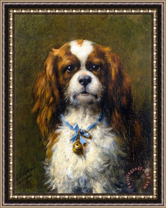 Otto Eerelman A King Charles Spaniel with a Blue Ribon Framed Painting