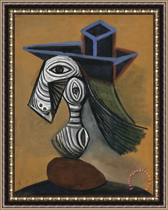 Pablo Picasso Femme Au Chapeau Bleu (woman in a Blue Hat) Framed Print