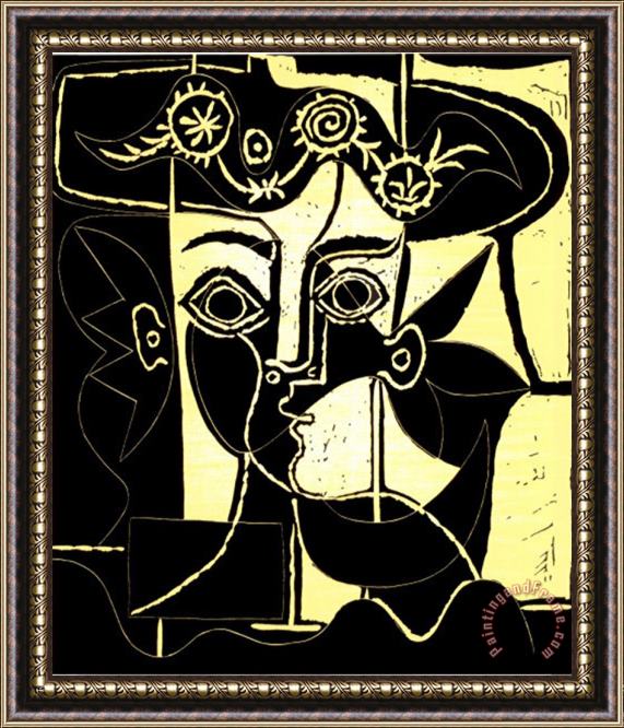Pablo Picasso Femme Au Chapeau Orne C 1962 Framed Painting