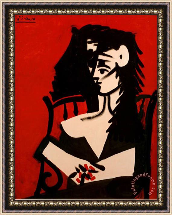 Pablo Picasso Jacqueline a Mantille Sur Fond Rouge Framed Print