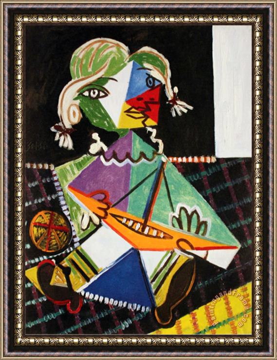 Pablo Picasso Maya with Sail Boat Framed Painting
