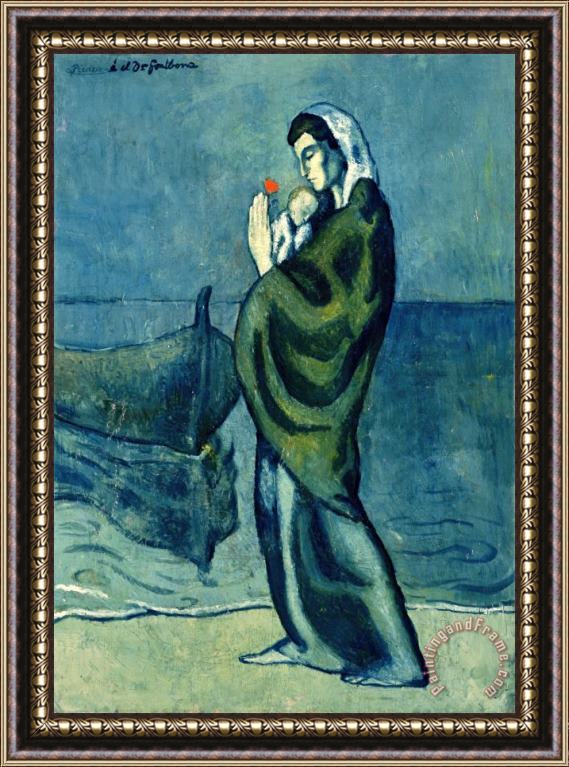 Pablo Picasso Mother And Child on The Beach 1902 Framed Print