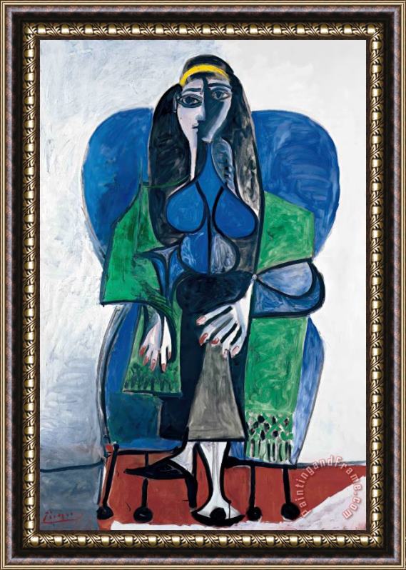 Pablo Picasso Sitting Woman with Green Scarf Framed Painting
