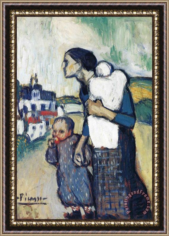 Pablo Picasso The Mother Leading Two Children 1901 Framed Painting