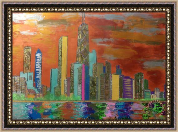 pallet Chicago Metallic Skyline Framed Painting