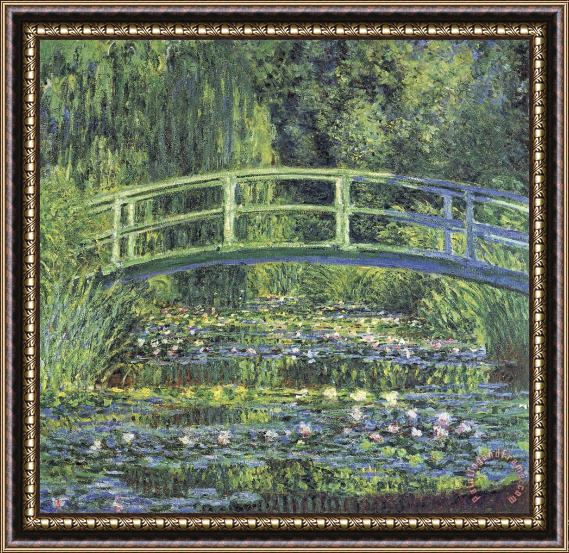 pallet Waterlilies And Japanese Bridge Framed Painting