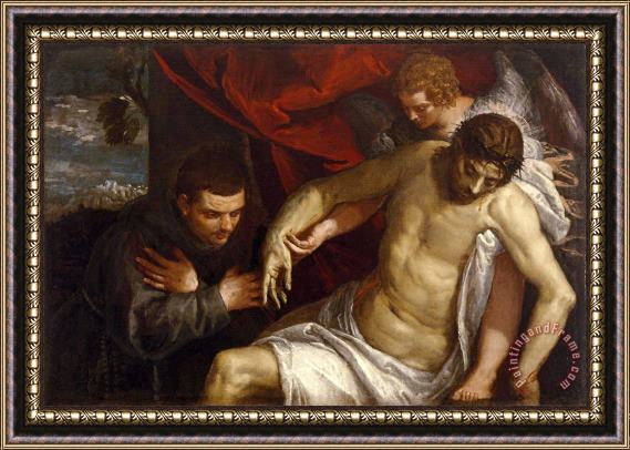 Paolo Caliari Veronese The Dead Christ Supported by an Angel And Adored by a Franciscan Framed Print