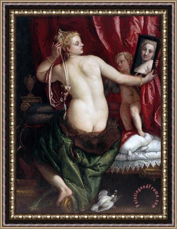 Paolo Caliari Veronese Venus with a Mirror (venus at Her Toilette) Framed Painting