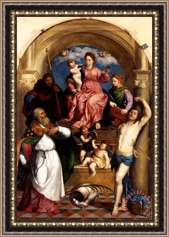 Paris Bordone Enthroned Madonna with Child And Saints Framed Print