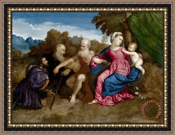 Paris Bordone Virgin And Child with Saints Jerome And Anthony Abbot And a Donor Framed Print
