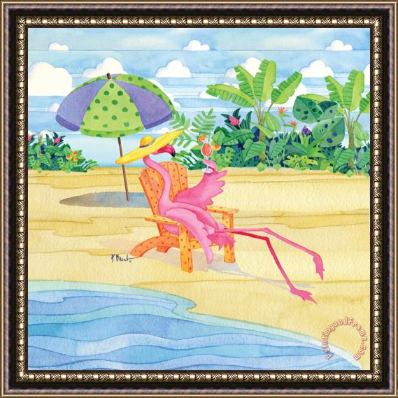 Paul Brent Beach Chair Flamingo Framed Painting