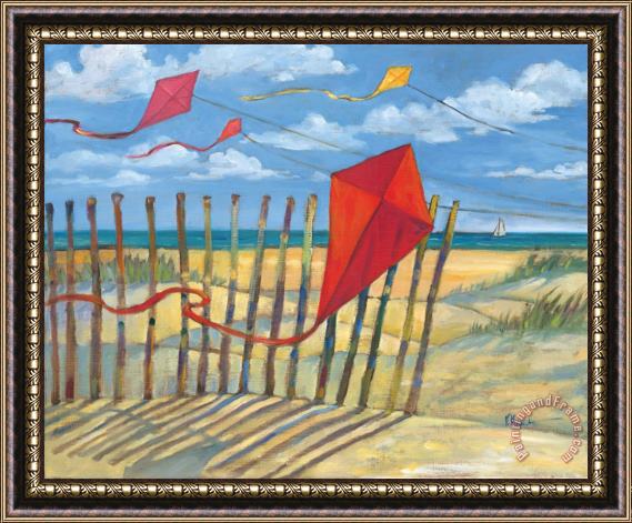 Paul Brent Beach Kites Red Framed Painting
