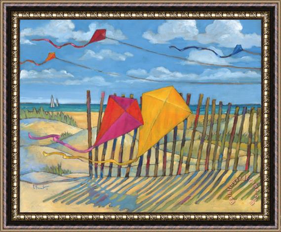 Paul Brent Beach Kites Yellow Framed Painting