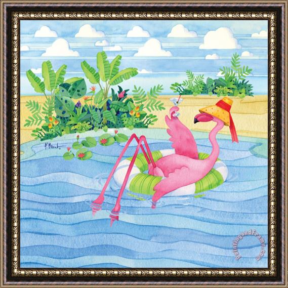 Paul Brent Martini Float Flamingo Framed Painting