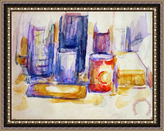 Paul Cezanne A Kitchen Table Pots And Bottles 1902 1906 Framed Print