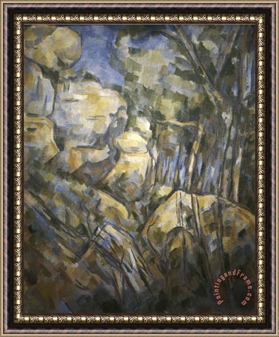 Paul Cezanne Boulders Near The Caves Above Chateau Noir Framed Painting
