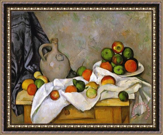 Paul Cezanne Curtain Jug And Bowl of Fruit 1893 1894 Framed Painting