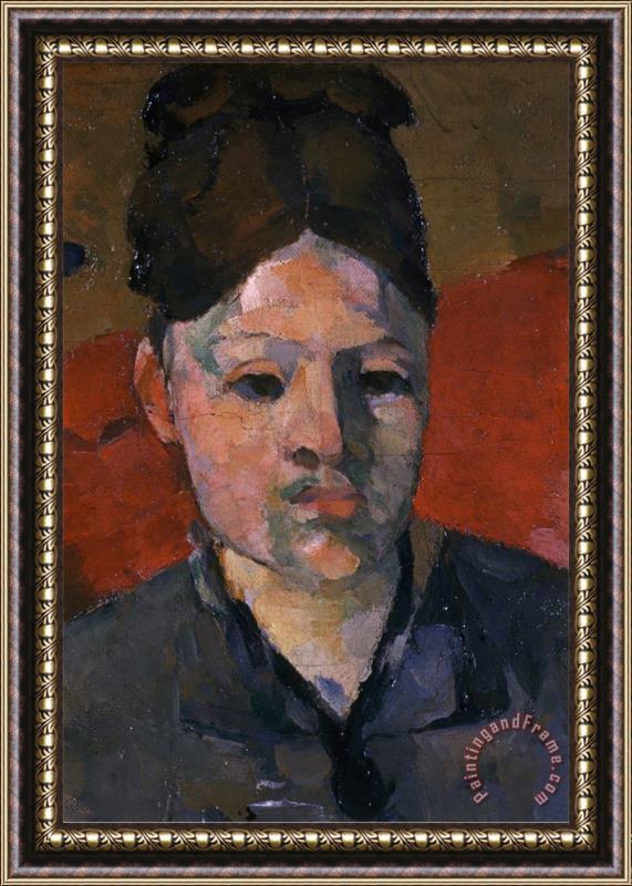 Paul Cezanne Detail of Woman S Head From The Artist S Wife in a Red Armchair Framed Painting