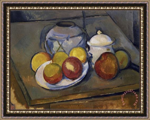 Paul Cezanne Flawed Vase Sugar Bowl And Apples Framed Painting