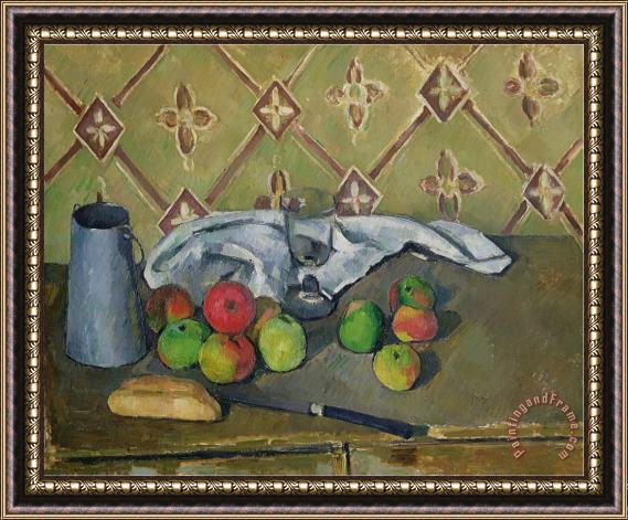 Paul Cezanne Fruit Serviette And Milk Jug C 1879 82 Framed Painting