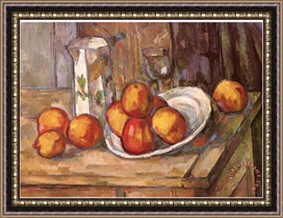 Paul Cezanne Kettle Glass And Plate with Fruit Framed Painting