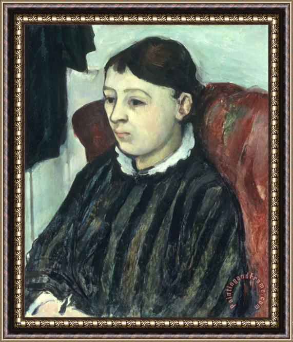 Paul Cezanne Madame Cezanne En Robe Rayee C 1882 85 Framed Painting