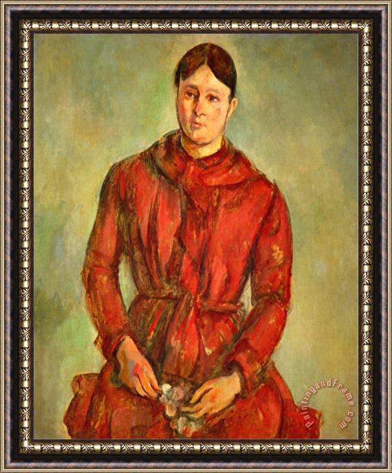 Paul Cezanne Madame Cezanne in a Red Dress 1888 1890 Framed Painting