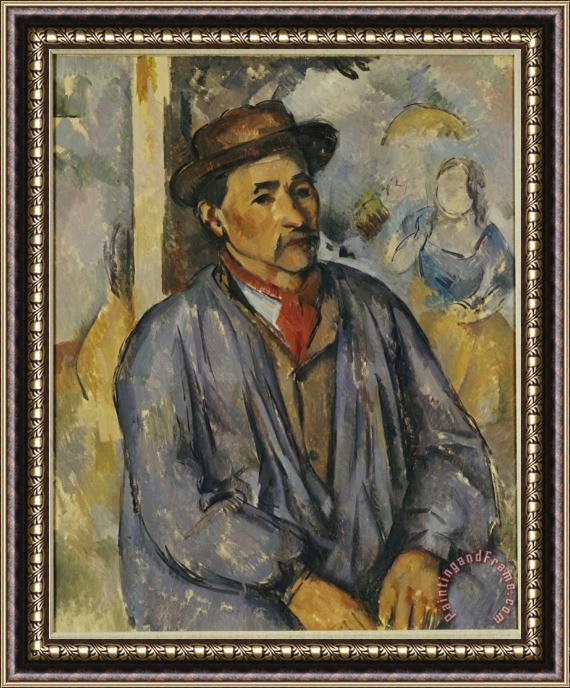 Paul Cezanne Peasant in a Blue Shirt Framed Painting