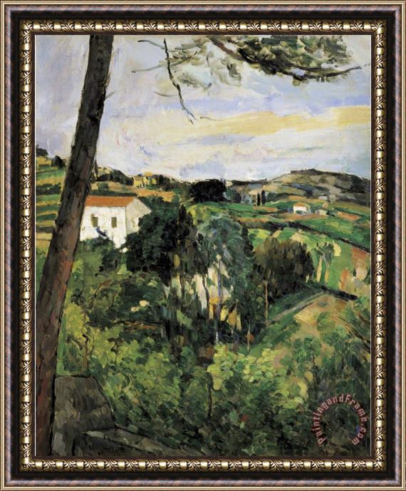 Paul Cezanne Pine Tree at L Estaque Landscape with Red Roof Framed Print
