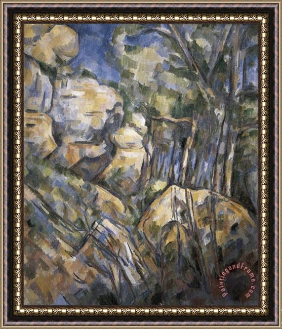 Paul Cezanne Rocks Near The Caves Below The Chateau Noir Framed Painting