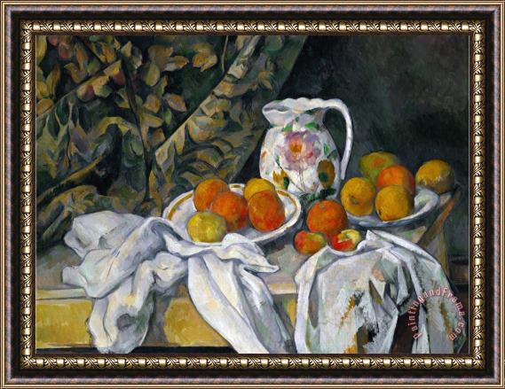Paul Cezanne Still Life with Curtain And Flowered Pitcher 1899 Framed Print