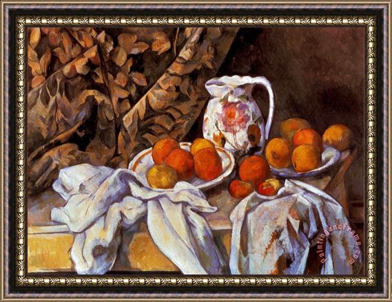 Paul Cezanne Still Life with Curtain And Pitcher Framed Print