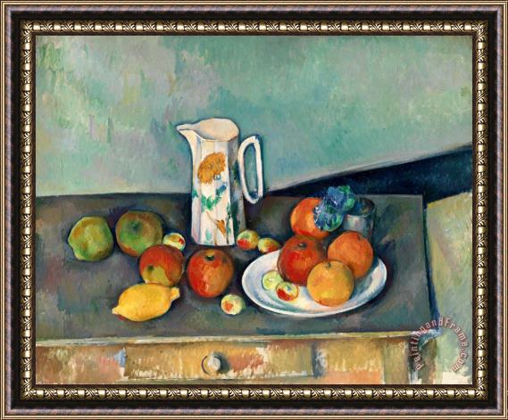 Paul Cezanne Still Life with Milkjug And Fruit Circa 1886 90 Framed Painting
