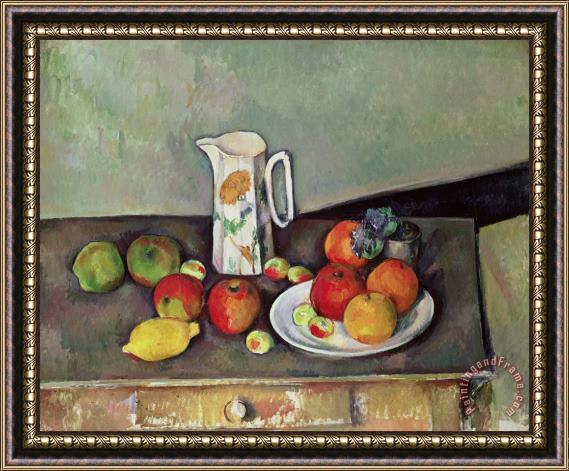 Paul Cezanne Still life with milkjug and fruit Framed Painting